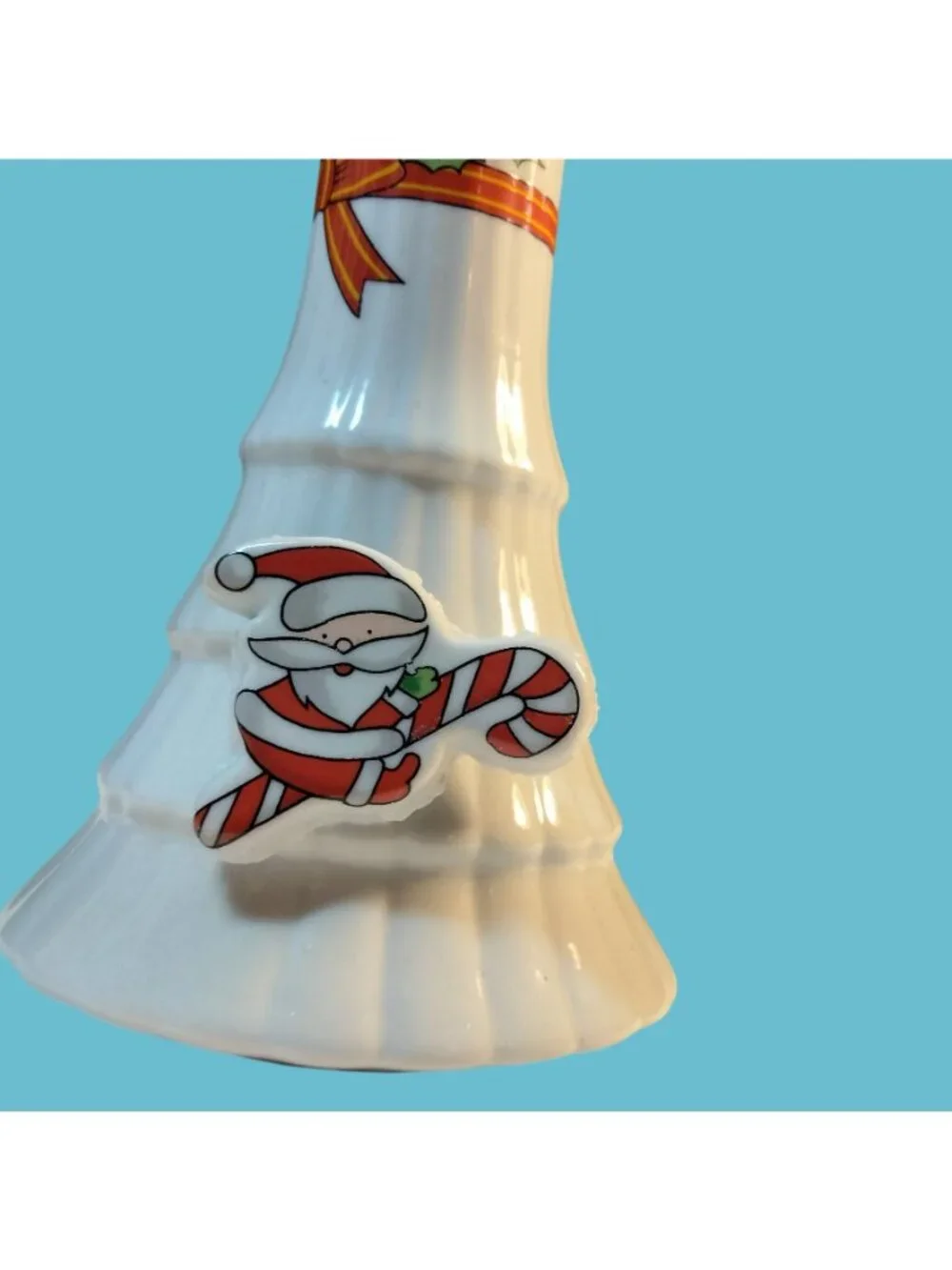 Vintage White Ceramic Christmas Vase Santa Holly Design